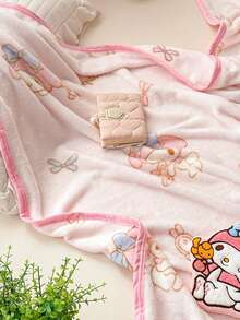 Sanrio 三丽鸥毛毯，蝴蝶结美乐蒂印花，可爱卡通图案，260克/平方米，亲肤柔软牛奶绒面料，小巧的盖毯，午睡毯，床毯，膝毯，适用于客厅、办公室、沙发、汽车等场所，多功能用途 - 粉色 - 查看 9