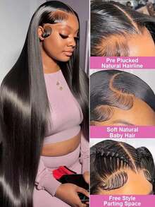 13x6 Lace Frontal Wig Human Hair 250% Density Straight Lace Front Wigs Human Hair HD Transparent Lace Frontal Wig 100% Brazilian Glueless Human Hair Wig Pre Plucked With Baby Hair 15A Brazilian Virgin Human Hair Wigs For Women Natural Black Color - Natural Black - 查看 5