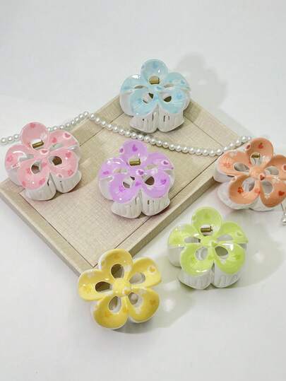 1pc/3pcs/6pcs Floral Print Casual ABS Plastic (ABS Resin) 2026 New Hollow Flower Hair Clips, Sweet For Beach, Travel, Party, Vacation, Back To School