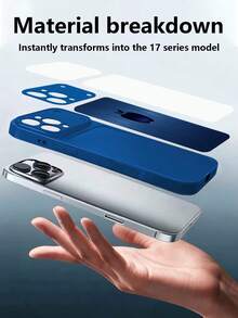 1pc New Minimalist High-End Deep Blue Gradient Wood Grain & Round Grid Apple Pattern Luxury Large Window Tempered Glass With Lens Protection Phone Case Compatible With IPhone 17/17Pro/17ProMax/17Air/16/16Pro/16ProMax/16Plus/15/15Plus/15Pro/15ProMax/14/14Plus/14Pro/14ProMax/13/13Pro/13ProMax/12/12Pro/12ProMax/11/11ProMax, Matte Anti-Fall, Full Coverage Metal Paint Premium Protection Cover - Multicolor - View 3