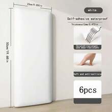 6片装北欧极简主义3D自粘墙板 - 柔软保护边框，适用于床边和榻榻米，可水洗纯色（粉色、浅蓝色、蓝绿色、橙色、米色），随机拼接设计 - 軟包 - 查看 14