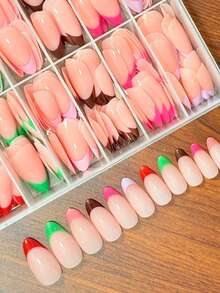 288片/盒 糖果法式粉色杏仁形美甲贴片 亚克力亮面女士假指甲贴片 全覆盖软凝胶假指甲贴片 - Follow Your Heart - 查看 2