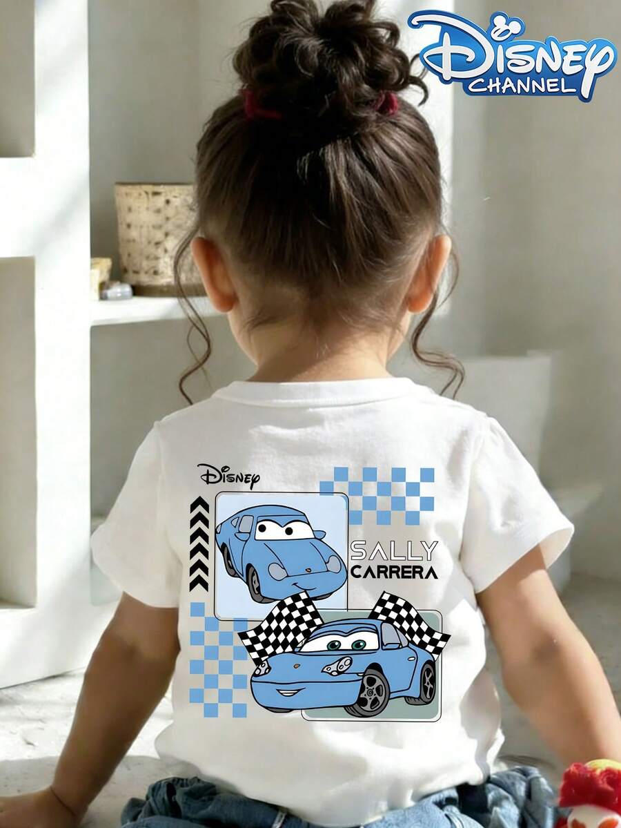 This Disney Cars Sally-Patterned Casual And Simple Crew-Neck Short-Sleeved T-Shirt Is Designed For Both Baby Boys And Girls, Making It An Ideal Choice For Summer Wear. - trắng - Xem 1