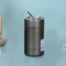 1pc 600ml Portable Stainless Steel Coffee Cup, Insulated Leak-Proof Water Bottle With Straw, Drinkware - Multicolor - View 5