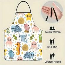 1件装厨房烘焙花园围裙，卡通海洋生物图案，适用于花园烹饪和烘焙 - C - 查看 3