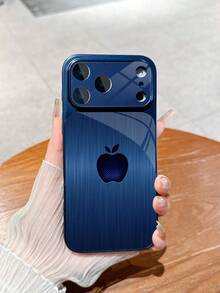 1pc New Minimalist High-End Deep Blue Gradient Wood Grain & Round Grid Apple Pattern Luxury Large Window Tempered Glass With Lens Protection Phone Case Compatible With IPhone 17/17Pro/17ProMax/17Air/16/16Pro/16ProMax/16Plus/15/15Plus/15Pro/15ProMax/14/14Plus/14Pro/14ProMax/13/13Pro/13ProMax/12/12Pro/12ProMax/11/11ProMax, Matte Anti-Fall, Full Coverage Metal Paint Premium Protection Cover - Multicolor - View 5