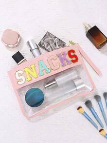 Women's Letter Transparent Zipper Storage Bag Transparent Cosmetic Bag Multifunctional Snack Bag - Baby Pink - View 4
