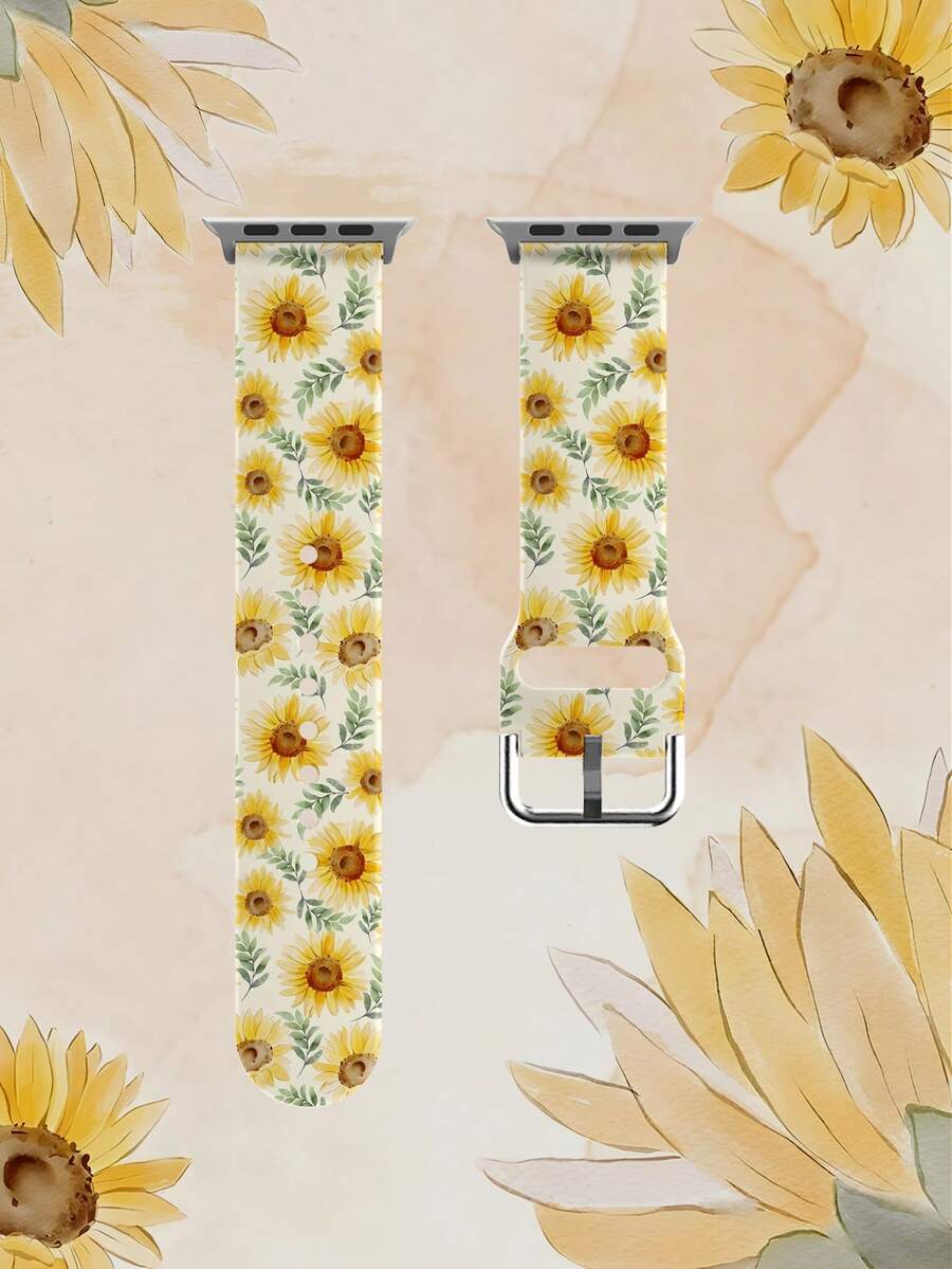1 chiếc dây đeo thay thế mềm mại, co giãn, thoáng khí, họa tiết lá xanh và hoa hướng dương cho 38mm 40mm 41mm 45mm 44mm 42mm 49mm, dây đeo đồng hồ silicon nhiều màu sắc thời trang, tương thích với Apple Watch Ultra Series S11/S10/SE/9/8/7/6/5/4/3/2/1. Phụ kiện đồng hồ thông minh - Nhiều màu - Xem 1