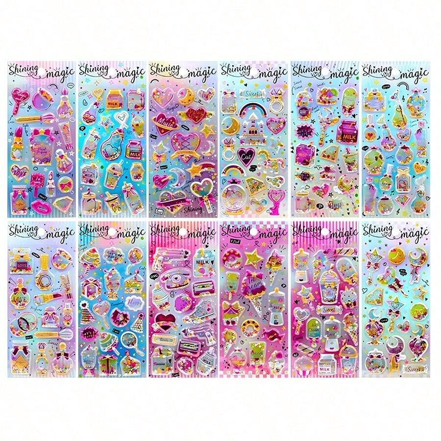 1/4pcs Set Random 3D Glitter Stickers, Self-Adhesive Shiny Craft Stickers With Shimmering Beads For DIY Decoration, Reusable Glitter Phone Case Stickers