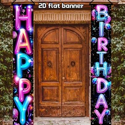 2D Flat Banner In 2 Pieces For Birthday Party Porch Decoration, 30x180cm, Black And Purple Polyester Banner For Hanging On Doors And Walls, Durable Polyester Multi-Purpose Outdoor Use