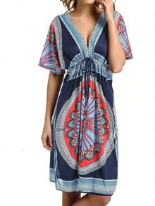 Traje de baño suelto con escote en V para mujeres, vestido de playa-B011 - Marina de - Ver 1