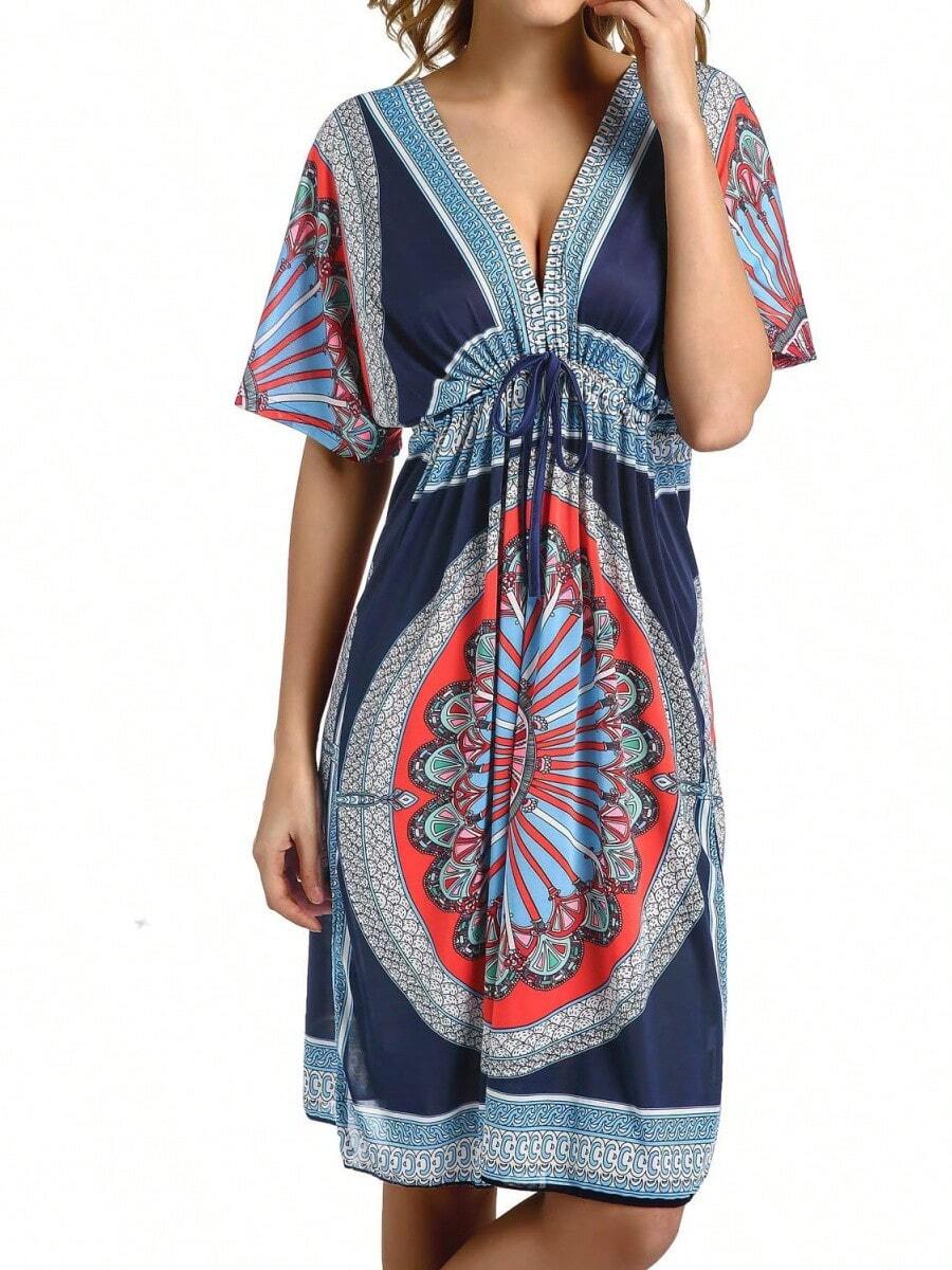 Traje de baño suelto con escote en V para mujeres, vestido de playa-B011 - Marina de - Ver 1