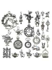 随机混装 44/45 件装 古银色/青铜色 爱丽丝梦游仙境主题茶会蒸汽朋克骷髅钥匙吊坠，适用于 DIY 首饰制作工艺品 - 愛麗絲 - 查看 13