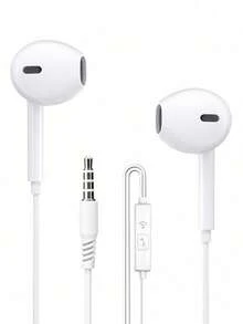 1pc Wired Earphones With Bass Boost, 3.5mm Inline Control Earbuds For Smartphones - White - View 2