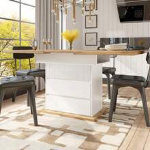 Extendable Dining Table (110-140*80 Cm), Folding Kitchen Table, Seats 4 To 6, Space-Saving Design, Suitable For Both Kitchen And Living Room, With Three-Tier Shelf, White. - White - View 3