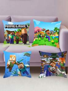 Minecraft 4 件装像素图案铝箔枕套 - 尺寸 17.71 x 17.71 英寸。像素游戏风格枕套。矿工主题派对抱枕套。适用于家庭、教室、床、沙发、躺椅等场所，游戏主题抱枕套。适合家居、生日装饰。是[游戏名称]粉丝、游戏室装饰和像素主题派对装饰的理想之选。 - 彩色 - 查看 10