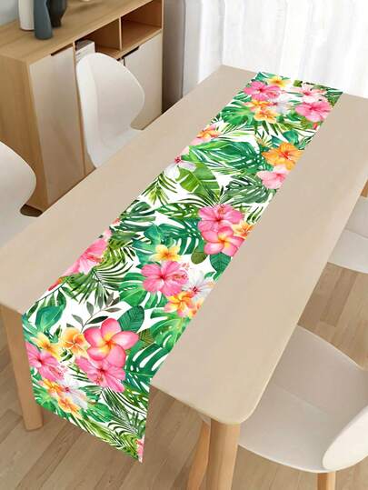 1Pc Hawaiian Table Runner,180*35cm Polyester Table Cover With Plant And Floral Design,Hawaii Tropical Party Supplies,Flamingo Party Table Decor,Summer Beach Party Supplies,Hawaiian Luau Party Tablecloth,Hawaiian Theme Birthday Party Decoration,Aloha Party Table Decor,Summer Decor,Home Decor,Kitchen Decor,Holiday Party Supplies
