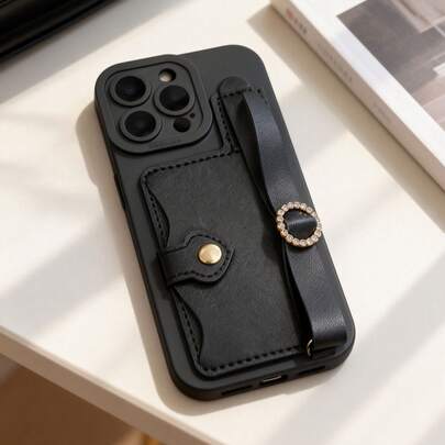 1 st. moderiktigt armbandskortshållare + minimalistiskt TPU-skal med fallskydd och svarta ögon, kompatibelt med 17/17pro/17Air/17promax//OPPO/Vivo/Redmi/-serien