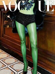 1 Pair Plus Size Women's Green Sexy Pantyhose, Fashionable Glossy Skinny Tights, Suitable For Daily Wear And Valentine's Day Date - Multicolor - View 14