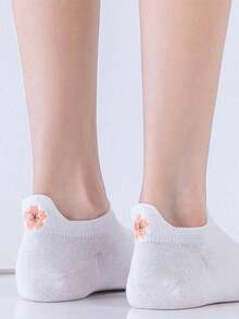 1/3/5 Pairs Spring/Summer Thin Breathable White Socks With Embroidered Crown & Sakura Flower Heel Tab, Fashionable Ankle Socks For Women - Multicolor - View 11