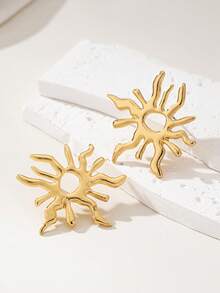 1 Paar modische, übertriebene, goldfarbene asymmetrische Sonnenohrringe, minimalistisches, elegantes Schmuckdesign für Frauen, geeignet für den täglichen Gebrauch, Urlaub, Date, Party, Feiertage - Gold - Übersicht 6