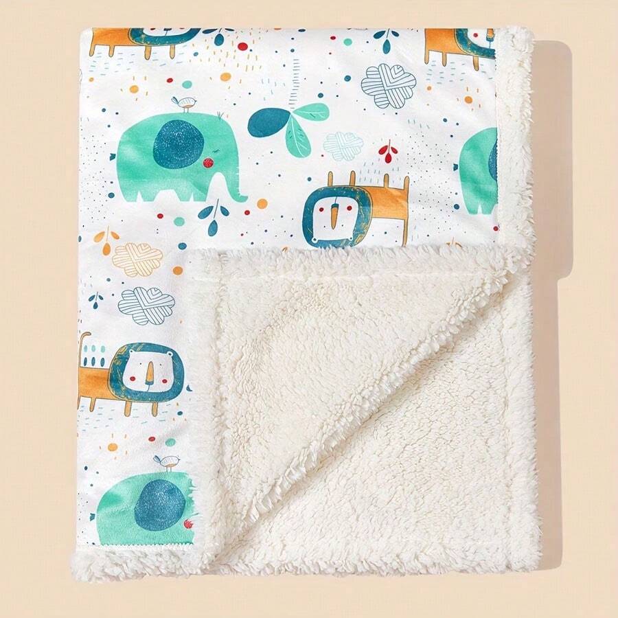 Newborn Printed Double-Layer Thick Sheepskin Baby Quilt Blanket Cartoon Children's Blanket Infant Stroller Cover Blanket Nap Blanket - Multicolor - View 1