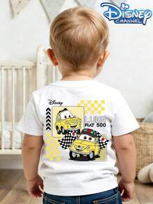 This Disney Cars Luigi-Patterned Casual And Simple Crew-Neck Short-Sleeved T-Shirt Is Designed For Baby Boys And Girls And Is Ideal For Summer Wear. - trắng - Xem 1