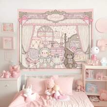 Kawaii Home Decor Wall Hanging Tapestry Anime Pink Girl Tapestry Wall Bedroom Background Decor Cute Fashion Lady Tapestries - T-4 - 查看 1