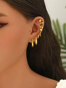 5对/10件套金色时尚耳夹耳环套装，百搭垂坠耳环，适合女性参加节日、音乐会及任何场合。 - 套裝耳環 - 查看 2