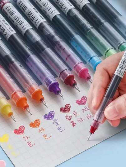 12pcs Colorful Quick-Drying Gel Pens, 0.5mm 12 Colors Ink, Random Color Styles, Matte Black Gel Ink Pen Set, Extra Fine Tip Smooth Writing Ballpoint Pens, Anti-Smudge, With Pocket Clip, Suitable For Office And School Supplies, Signature Pens, Office Stationery, Office Equipment, Office Supply Sets, School Pens, School Supplies