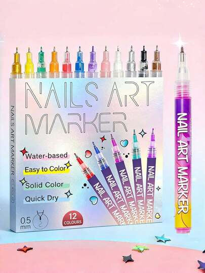12/6/1-Color Nail Art Pen Set, Nail Marker Pens, Polishing Pens Suitable For 3D Nail Art, Painting, Eyeliner, For Drawing Abstract Lines & Delicate Floral Patterns, Waterproof Nail Art Tools, Nail Art Supplies, For DIY Nail Decoration, Suitable For Home, Nail Salons, And Fashion Enthusiasts