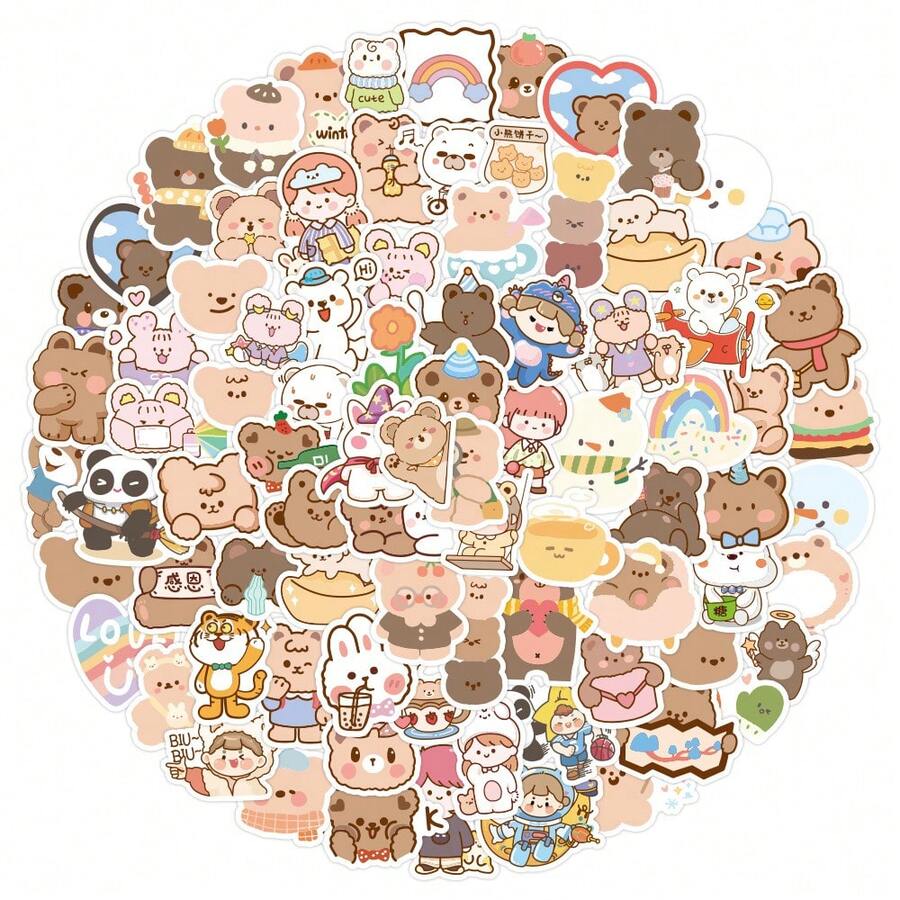 100pcs Cute Cartoon Bear Girl Stickers For Scrapbooking, Notebook, Luggage, Stationery Wholesale - 100 PCS Without Duplicates - View 1