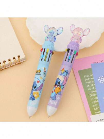 1/5 piezas Bolígrafo de punta de bola multicolor de 10 en 1 con diseño lindo de Stitch, bolígrafos retráctiles de dibujos animados Kawaii para niños y estudiantes, útiles escolares, regalo perfecto para fans de Stitch