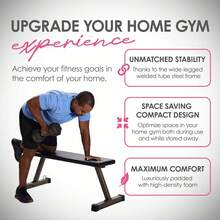 Flat Barbell Bench, Foldable Portable Padded Weight Lifting Seat, Equipment For Home Gym - Steel Frame, 300 Pound Capacity - Black - View 2