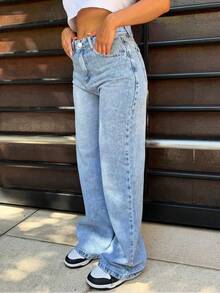 Women's Casual Washed Loose Straight Leg Jeans - Light Wash - View 5