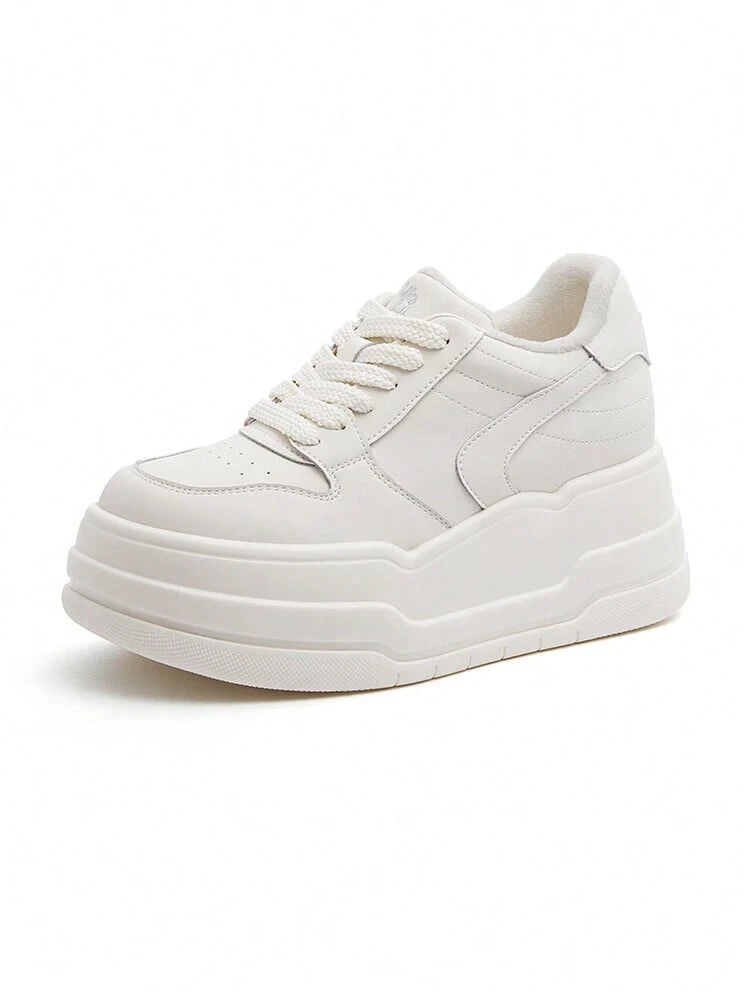 CAMEL CROWN Women's Outdoor Casual Board Shoes, Fashion Thick Bottom Inner Height Increasing Board Shoes Hundreds Of Casual Slip On Shoes Small White Shoes - Beige/white - View 1