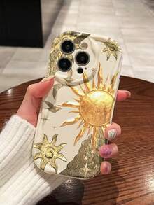 MoonCream Wavy Edge Glossy Oil Sunflower Painted Anti-Drop Phone Case Compatible With IPhone, Galaxy, Redmi - Multicolor - View 1