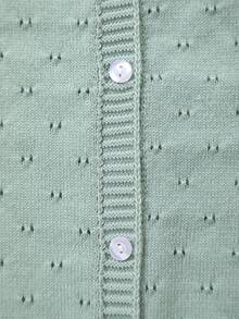 Infant Girls' Lightweight Hollow Floral Button-Up Long Sleeve Knit Cardigan Sweater - Cadet Blue - View 3