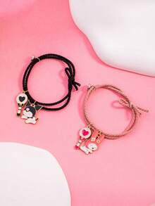 2pcs Sanrio Fashion Magnetic Cartoon Kuromi Bracelet, Cute Gift For Friends, Small Rubber Band Bracelet - Kuromi and My Melody Greet Each Other - View 2