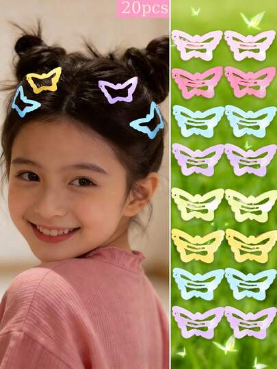 20PCS Y2K Girls Mixed Color Star Shaped Hair Clips, Minimalistic Stylish Butterfly Hair Accessories, Suitable For Daily Life, School And Outdoor Activities Colorful Hairpins Girls Hair Accessories