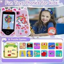 Kids Puzzle Toy Phone, 2.8-Inch Touch Screen, Dual HD Cameras, Detachable Silicone Protective Case, Music Games Video, Birthday Gift For 3-12 Years Old - Multicolor - View 9
