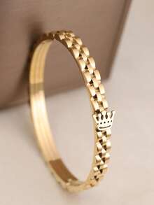 4/1 pieza Set de pulseras de lujo doradas, pulseras grabadas geométricas, accesorios versátiles adecuados para uso diario, regalo del Día de San Valentín, regalo para amigos y novias - Dorado - Ver 12