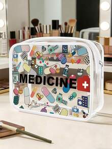 新款透明洗漱包 - 旅行必备，便携式拉链旅行洗漱包，沙滩透明PVC洗漱包，防水收纳袋，透明收纳袋，带数据线和USB接口收纳袋，可存放药品、医疗包等。药袋、药盒、药盒、药瓶、药罐、医院包、急救包、药品收纳袋、药品收纳袋、邮轮必备、度假必备、旅行用品 - 彩色 - 查看 3