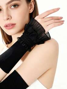 1Pair Lace Wrist Cuffs With Elastic, Decorative Fingerless Gloves For Spring Autumn Halloween - Multicolor - View 14