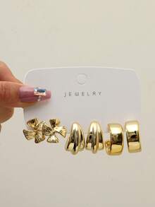 1-9 Pairs Vintage Style Golden Water Drop Windmill Geometric Earrings, Made Of High-Quality Plastic, Suitable For Daily Wear, Parties And Dates - Gold - View 2
