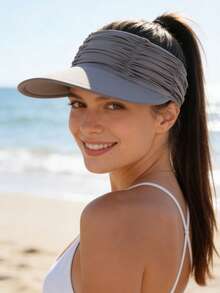 1 pezzo Cappello da sole in seta plissettata da donna - Cappello con ampia tesa regolabile e protezione UV, con foro per la coda di cavallo, adatto per spiaggia, golf e attività all'aperto estive (disponibile in più colori), vacanza - 1 pezzo - Visualizzare 5