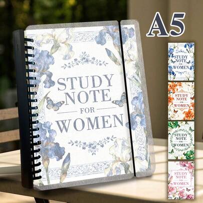 A5,160pages,PP Transparent Loose-Leaf Notebook,Floral Ring-Bound Notebook,Textured Cover,Lily And Gardenia,Loose-Leaf Binding Diary,Travel Journal,Learning,Business,Home,Back To School,Perfect Gift