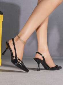 Women's Black Elegant Pointed Toe Stiletto High Heel Shoes, Comfortable Minimalist Versatile Pumps For Daily Wear - Black - View 3