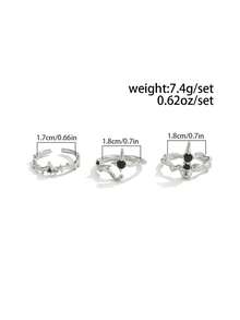 3pcs Punk Minimalist Star Rings, Unisex, Couples Gift, Holiday Gift For Family And Friends - Rhinestone Star - View 9