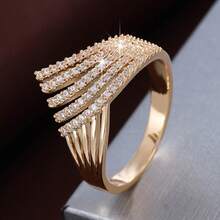 1pc Minimalist Line Fan-Shaped Design Cubic Zirconia Inlaid Fashion Ring For Women - Multicolor - View 18
